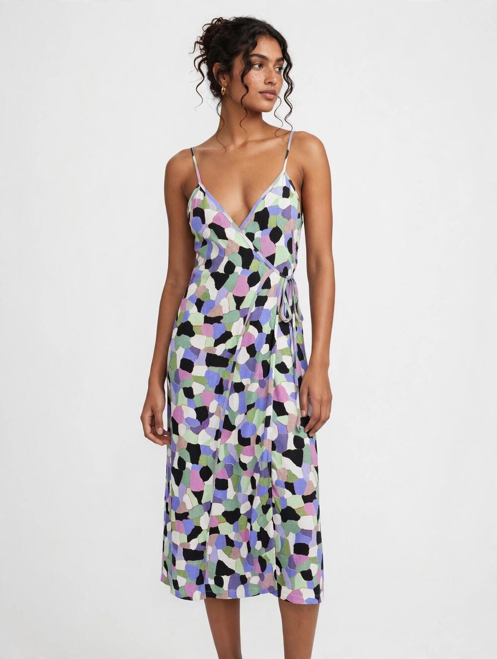 Dai Moda Lagoon Wrap Dress Small Abstract Multicolor Spaghetti Strap